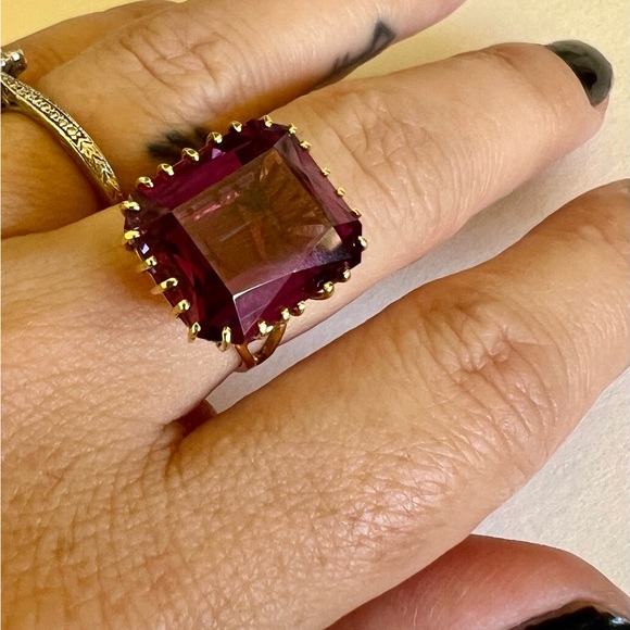 Solid Gold Created Alexandrite Ring - Picture 6 of 11